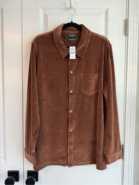 TODD SNYDER Men’s Velour Full Placket Polo Glazed Pecan NWT Size Large